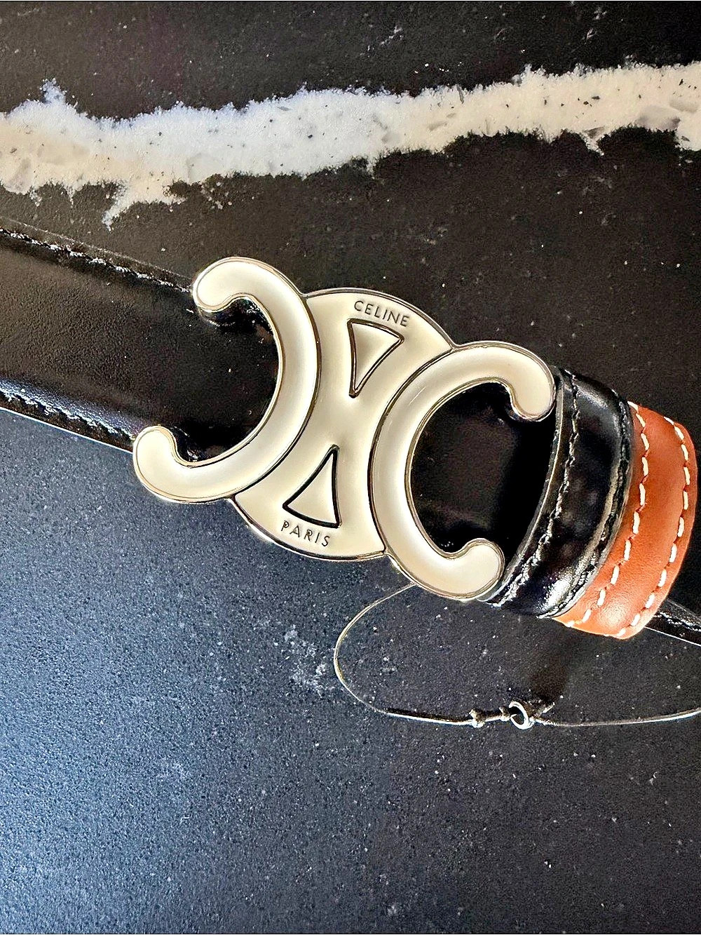 Celine Triomphe Leather Belt in Black & Brown